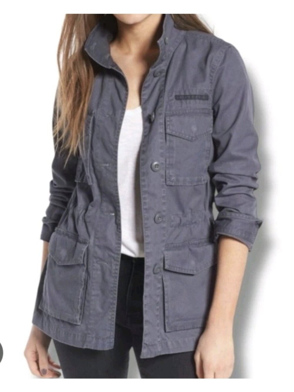 Madewell Gray Cargo Utility Military Jacket 100% Cotton Button Front XS Pockets